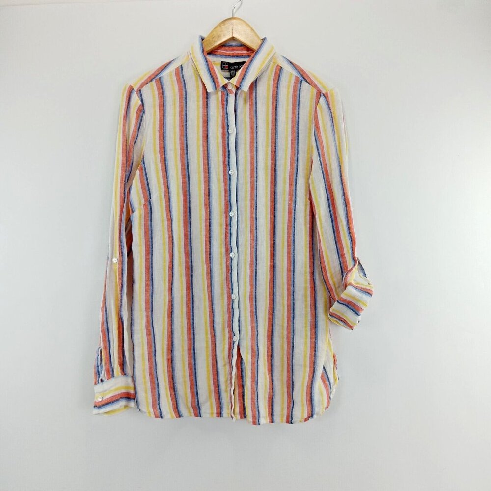 Carre Noir Shirt Button Down Long Roll‎ Tab Sleeve 100% Tencel Women's Size M